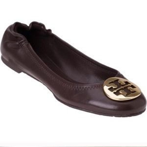 Brown and Gold Tory Burch Flats